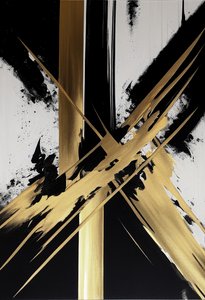 キャンバスに描かれた現代的な金と黒の絵画、オンデマンドで壁掛けアートプリント 作： F. Abderrahim