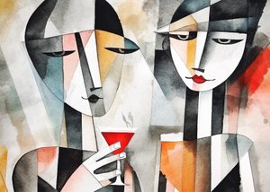 レストランでワインを飲むカップル, キャンバスと壁掛けアートプリント 作： F. Abderrahim