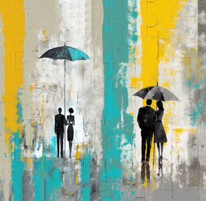 ロマンチックな雨の日、傘の下で恋するカップル、ウォールアートプリント 作： F. Abderrahim