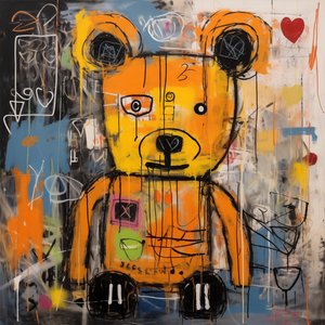 かわいいクマの抽象画、ジャン・ミッシェル・バスキア風、アートプリント 作： F. Abderrahim