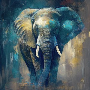 象の顔の肖像画、キャンバスの芸術の版画、動物の壁掛けの装飾 作： F. Abderrahim