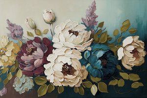 牡丹の花束、横長キャンバスプリント 作： F. Abderrahim