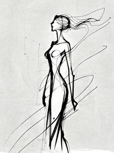 女の子のシルエット線画、ミニマルなウォールアートプリント、部屋の装飾 作： F. Abderrahim