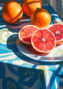 グレープフルーツスライス、キッチン静物画、ファインアートプリントオンライン 作： F. Abderrahim