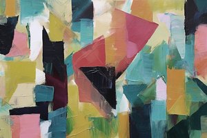 ミニマリスト幾何学抽象油絵、オンラインキャンバスアートプリント 作： F. Abderrahim