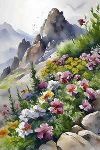 山の頂上 花、植物、自然の風景 ウォールアート プリント 作： F. Abderrahim