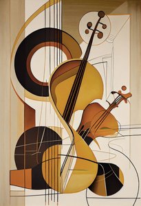 音楽抽象画、バイオリン油絵、ウォールアート版画、寝室の装飾 作： F. Abderrahim