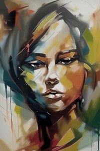 キャンバスに描かれた悲しい少女の顔 販売、女性の美のアートプリント 作： F. Abderrahim
