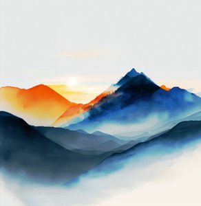 Shades of Serene 青い山、キャンバス＆ファインアートプリント 作： F. Abderrahim
