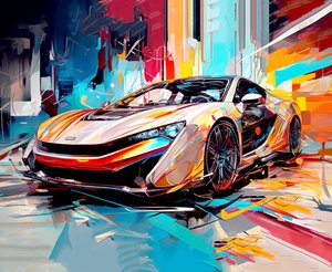 抽象的な現代スポーツの豪華なレーシングカーの絵画、壁 アート プリント 作： F. Abderrahim