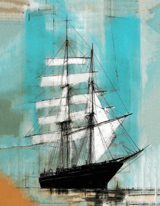 大胆な船の帆走 絵画 古い, マザーウェル スタイル, 壁掛けアート｜キャンバスプリント 作： F. Abderrahim