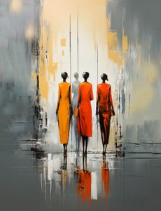 通りを歩く人々、女性 抽象画、壁 アート プリント 作： F. Abderrahim