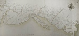 ロシャンボーの命令によるアメリカでの軍隊のキャンプと行軍の全体地図、右側の詳細、「Guerre de l