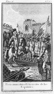 ヘルナンドコルテス（1485-1547）アントニオロドリケスによって刻まれた彼の軍隊のレビュー