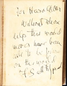 『Tender is the Night』の初版のフロントフライリーフに書かれた作者の碑文 作： F. Scott Fitzgerald