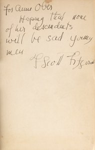 All the Sad Young Men」の初版の表紙に著者のサインがある。 作： F. Scott Fitzgerald