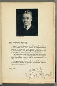 「パラダイスのこちら側」の署名入りコピー 作： F. Scott Fitzgerald