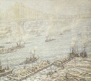 イーストリバー、ニューヨーク、冬、1915年頃（キャンバスに油彩） 作： F. Usher de Voll