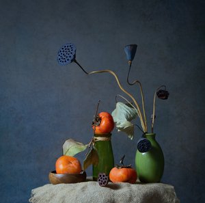 秋の柿の静物画 作： 