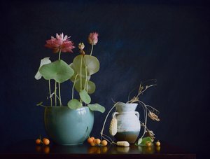 ピンクの蓮の静物画 作： Fangping Zhou