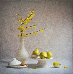 黄色い花と緑の梨 作： Fangping Zhou