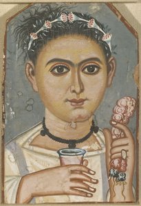 髪に花輪をつけた少年、200～230年頃 作： Fayum mummy portraits