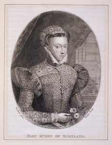 スコットランドのメアリー女王 (1542-87)、George Vertue (1684-1756) によって彫刻 (彫刻) 作： Federico (after) Zuccaro