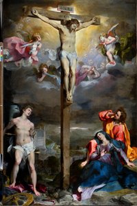 聖母、福音伝道者聖ヨハネ、聖セバスティアヌスとキリストの磔刑 作： Federico Fiori Barocci or Baroccio