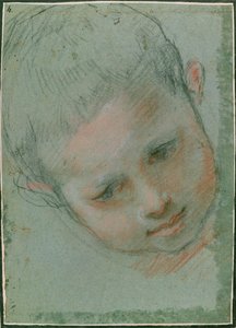 少年の頭、c.1586-89黒、赤、白、肌色のチョーク） 作： Federico Fiori Barocci or Baroccio
