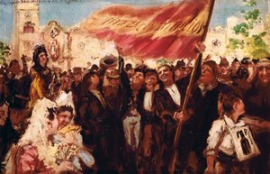 1812年の憲法の宣誓の日のサンアントニオデカディス広場（キャンバスに油彩） 作： Federico Godoy y Castro