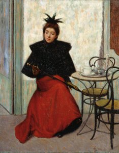 フェデリコ・ザンドメネギー（1841-1917）作「カフェにて」、油彩・キャンバス、41x33cm 作： Federigo Zandomeneghi