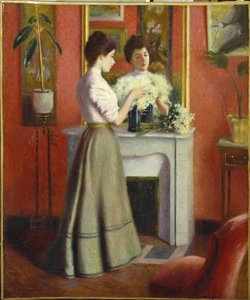 鏡の前の女」（ザンドメネギー、フェデリコ（1841-1917））。キャンバスに油彩、サイズ：65x55 作： Federigo Zandomeneghi