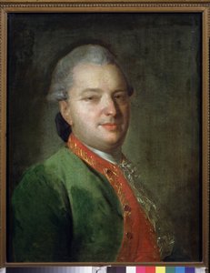 詩人ヴァシーリー マイコフ (1728-1778) の肖像画。 Fyodor (Fedor または Fiodor) Stepanovich Rokotov (1735-1808) による絵画、キャンバスに油彩、1760 年後半。18 世紀のロシアの芸術。 国立トレチャコフ美術館、モスクワ。 作： Fedor Stepanovich Rokotov