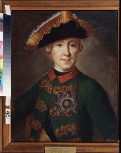 ロシア皇帝ピョートル 3 世 (1728-1762) の肖像画。 Fyodor (Fedor または Fiodor) Stepanovich Rokotov (1735-1808) による絵画、キャンバスに油彩。 18世紀のロシア美術。 北オセチアのM.トゥガノフ美術館、ウラジカフカス（ウラジカフカス）（ロシア）。