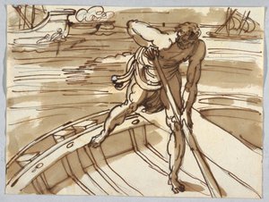 サラセン人に対するレオ 4 世の勝利の後の船頭、ラファエロの後 作： Felice Giani