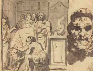 古代の犠牲とサテュロスの頭 作： Felice Giani