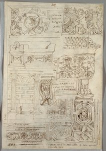 装飾研究; Verso: 2 つの頭の研究 作： Felice Giani