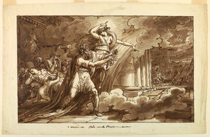 デッサン、イリスがプリアムを励まし、アキレスからヘクトルの遺体をねだる、1810-20年 作： フェリーチェ・ジャンニ
