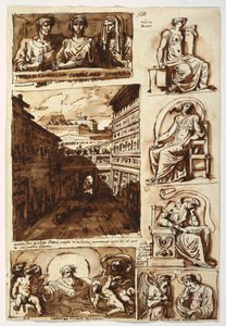 デッサン、様々な芸術作品  ローマのマッテイ宮廷、1812-14年 作： フェリーチェ・ジャンニ