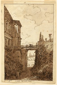 素描、ファルネーゼ邸：カプラローラの堀にて、1813年頃 作： フェリーチェ・ジャンニ
