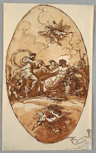 ゼウスに飲み物を提供するヘーベ 作： Felice Giani