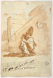 レクト：アルベルゴ・デッラ・パーチェの前の3人の音楽家、1810年