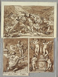 ローマ人とサビニ人の戦い。 プロクルスへのロムルスの出現、カラッチ後の2つの研究。 燭台 作： Felice Giani