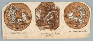天井の円形と八角形の 2 つの絵画: アレキサンダー大王の功績 作： Felice Giani
