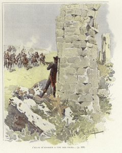 近づく攻撃を狙う兵士が廃墟の壁に寄りかかる 作： Felicien baron de Myrbach Rheinfeld