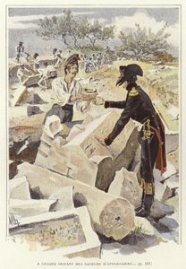 ニコポリスの廃墟の中で別の兵士にポットを渡す兵士 作： Felicien baron de Myrbach Rheinfeld