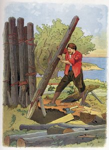ロビンソン・クルーソーは最初の家を建てました。 作： Felicien baron de Myrbach Rheinfeld