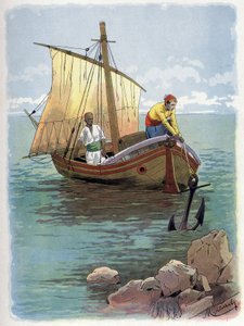 ロビンソン・クルーソーが囚われの身から脱出。 作： Felicien baron de Myrbach Rheinfeld