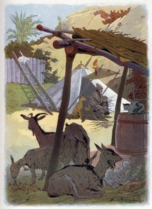 ロビンソン・クルーソーは動物たちと一緒に家にいる。 作： Felicien baron de Myrbach Rheinfeld