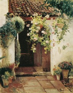 Hall de entrada com Gerânios (óleo sobre tela) 作： Felipe Abarzuza y Rodriguez de Arias